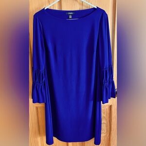 Chaps Royal Blue Long Sleeve Shift Dress with Ruffled Sleeves